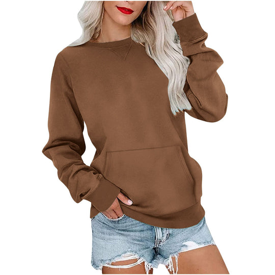 Damen Lockeres Sweatshirt mit Rundhalsausschnitt und Kängurutasche Nord Taschen