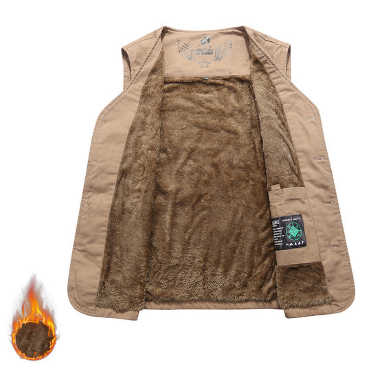 Herren Ärmellose Canvas‑Teddyweste mit wärmender Fleece‑Innenlage und aufgesetzten Taschen Nord Taschen