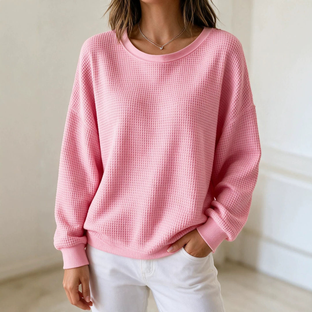 Damen Oversize Waffelstrick-Sweatshirt mit Rundhalsausschnitt Nord Taschen