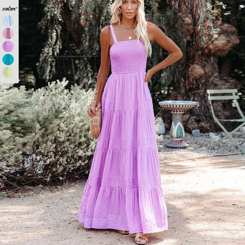 Damen Maxikleid mit gerafftem Oberteil und voluminösem Rock Nord Taschen
