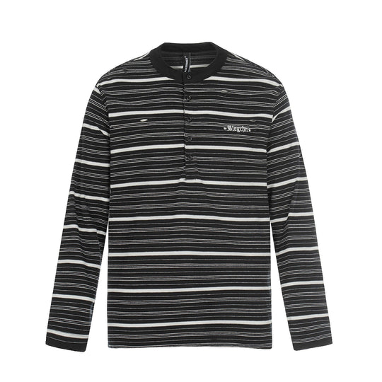Herren Langarm-Henleyshirt mit Streifenmuster und Distressed-Details Nord Taschen