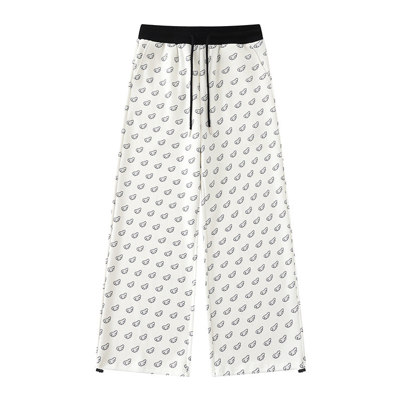 Damen Weite Palazzo-Loungehose mit elastischem Komfortbund, Kordelzug und Allover-Mini-Icon-Print Nord Taschen