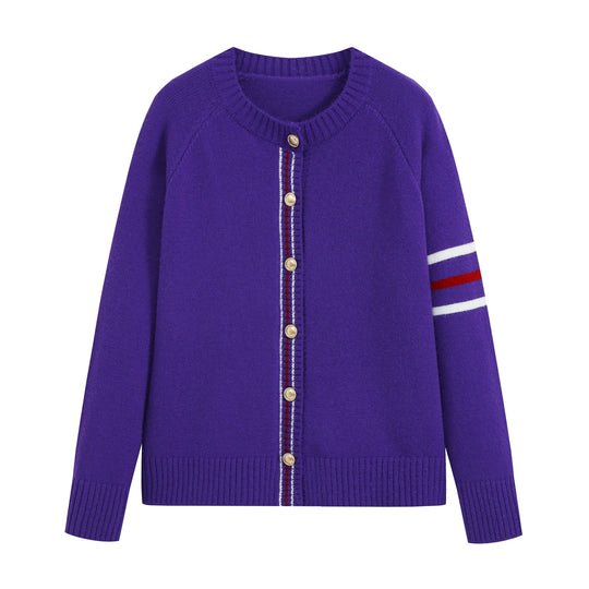 Damen Lässiger Rippstrick‑Cardigan mit Goldknöpfen und sportiven Ärmelstreifen Nord Taschen