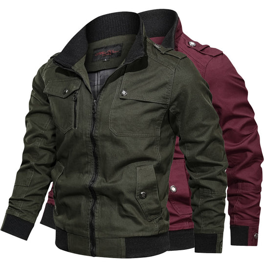 Herren Canvas-Fieldjacke im Bomberstil mit Rippsaum, Stehkragen und Utility-Taschen Nord Taschen
