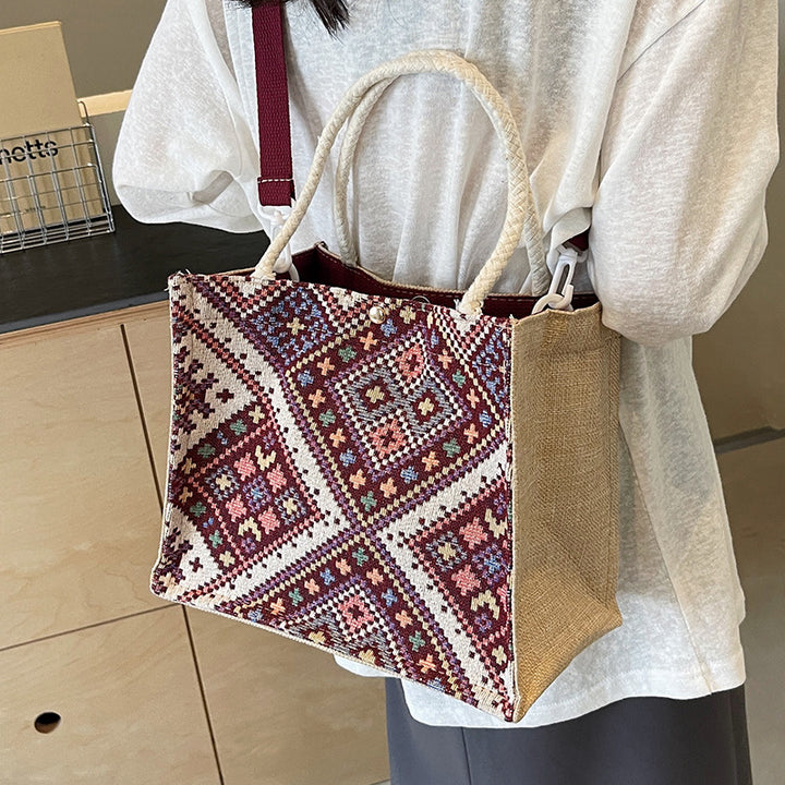 Damen Jute-Tasche mit kunstvollem geometrischen Muster Nord Taschen