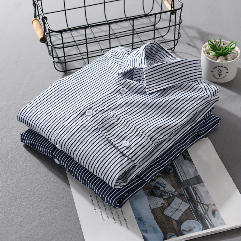 Herren Leichtes gestreiftes Hemdjacken-Overshirt aus Baumwoll-Leinenmix mit Brusttasche Nord Taschen