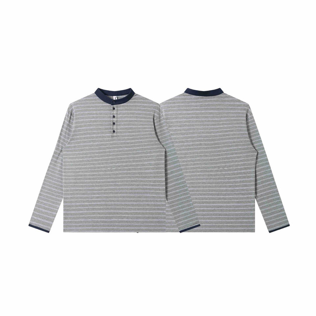 Herren Gestreiftes Langarm-Henleyshirt mit Stehkragen und feiner Ringelstruktur Nord Taschen