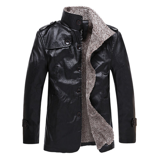 Herren Texturierte Kunstleder-Midlayerjacke mit Teddyfleece-Innenfutter, Stehkragen und Schulterpatten Nord Taschen