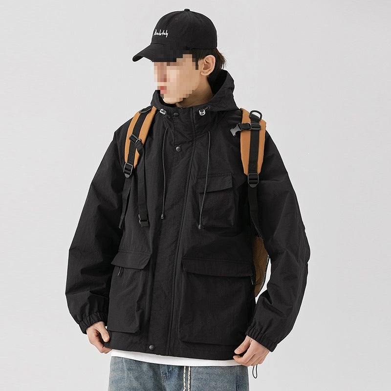 Damen Oversize Utility-Übergangsjacke mit Kapuze, Mehrfach-Taschen & Kordelzug Nord Taschen