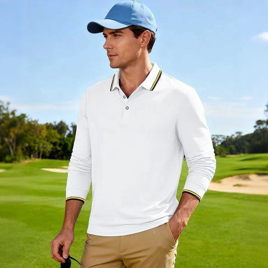Herren Langärmeliges Performance-Golfpoloshirt mit Kontrastkragen Nord Taschen