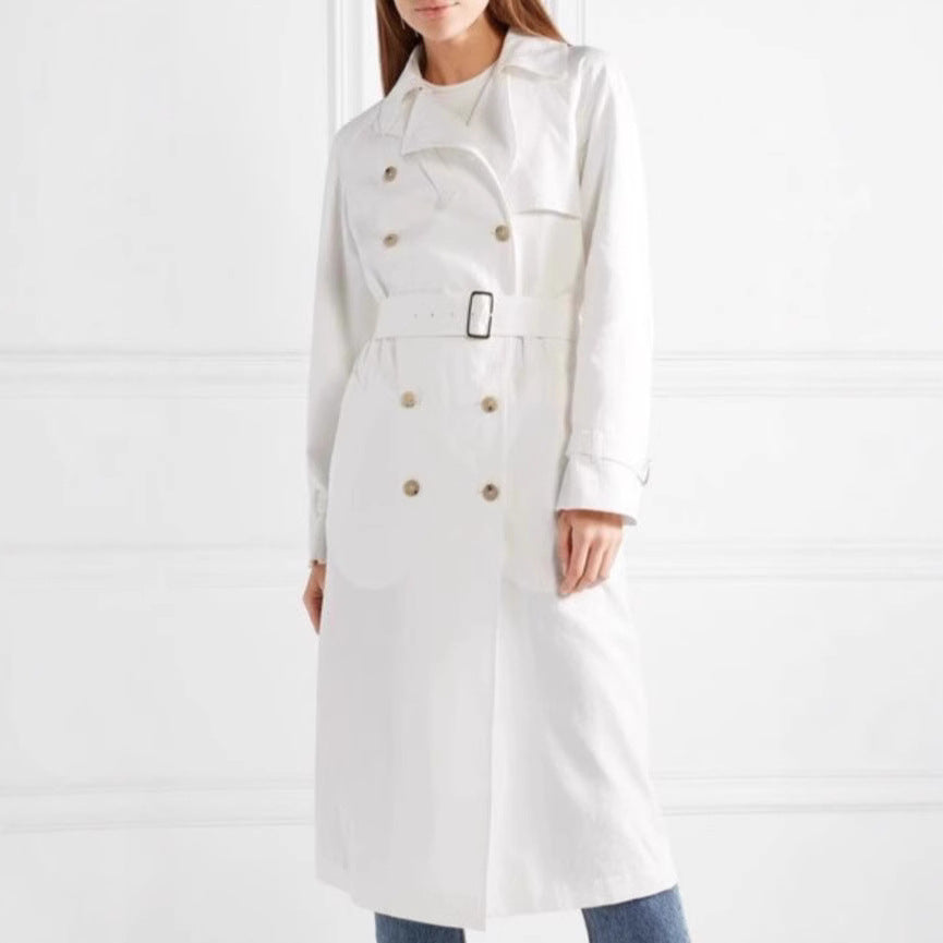 Damen Midilanger Einreihiger Trenchcoat mit Sturmlasche und verstellbaren Manschetten Nord Taschen