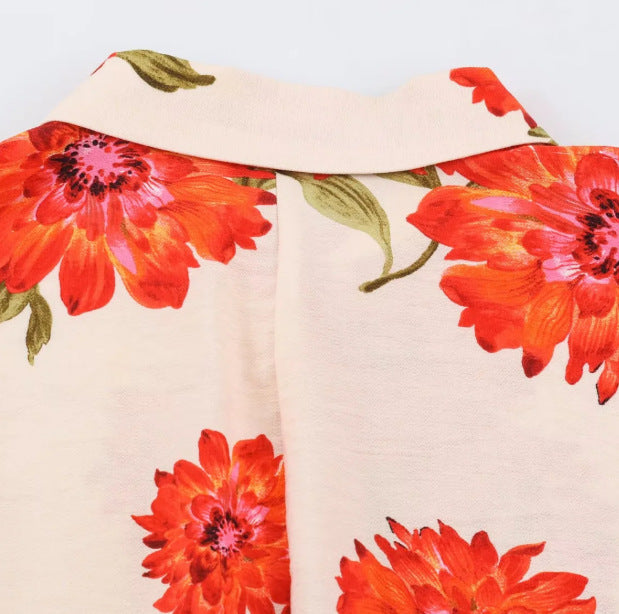 Damen Oversize‑Bluse mit leuchtendem Blumenprint, kastiger Silhouette und dreiviertelärmeln Nord Taschen