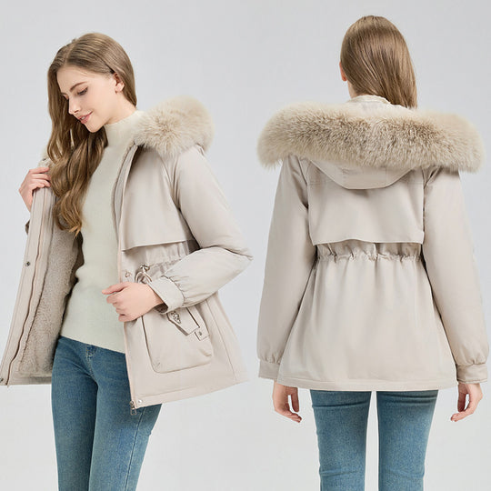 Damen nan taillierter Funktionsparka mit XXL-Kapuze, weichem Fleecefutter und multifunktionalen Pattentaschen Nord Taschen