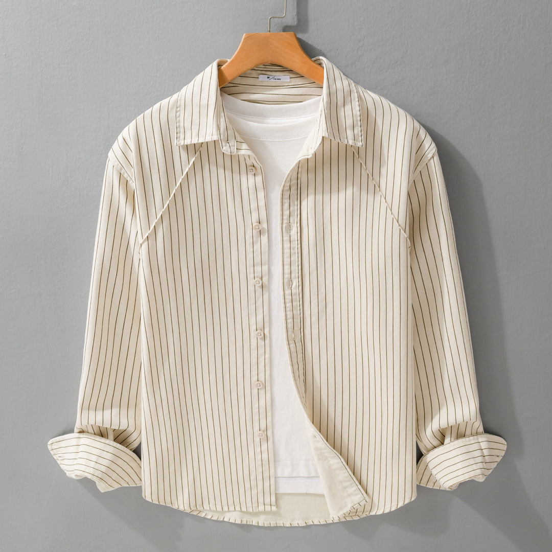 Herren Leichtes Streifen‑Overshirt mit Kentkragen und Raglanärmeln Nord Taschen