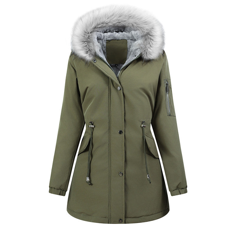 Damen Thermo-Parka mit Sherpa-Innenfutter, Kunstfellkapuze und tailliertem Kordelzug Nord Taschen