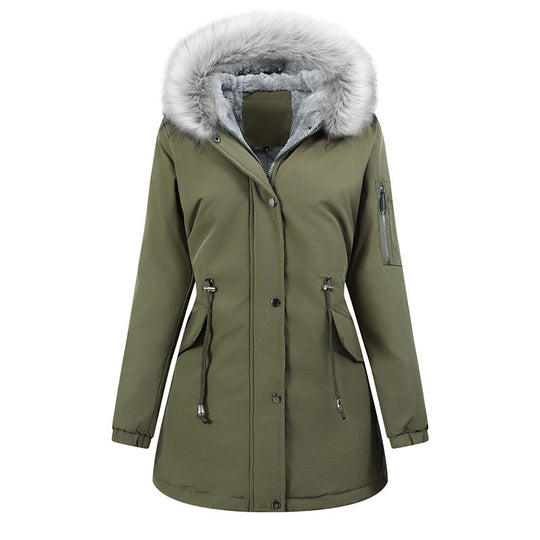 Damen Thermo-Parka mit Sherpa-Innenfutter, Kunstfellkapuze und tailliertem Kordelzug Nord Taschen
