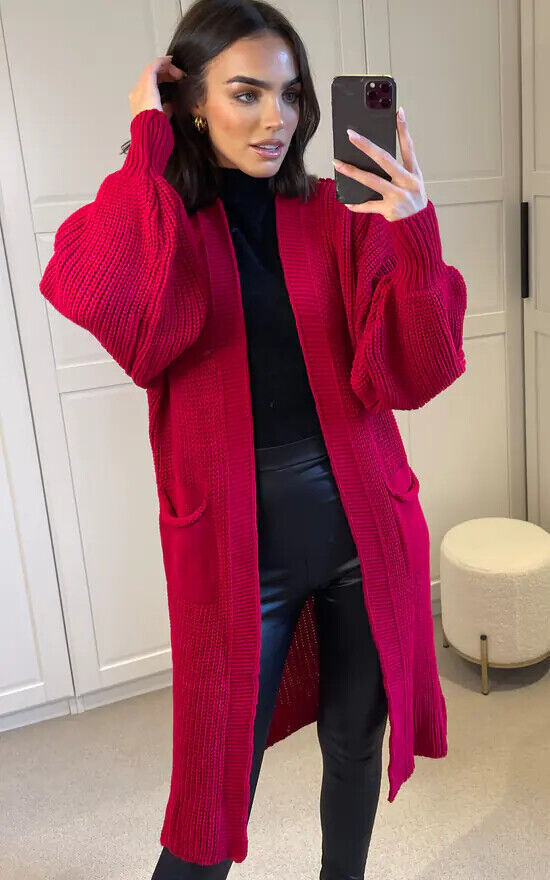 Damen Langer Strickmantel mit großzügigen Taschen