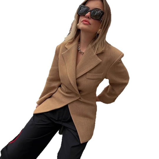 Damen Taillierter Wollmix-Blazer mit betonter Taille und markanter Schulterpartie Nord Taschen