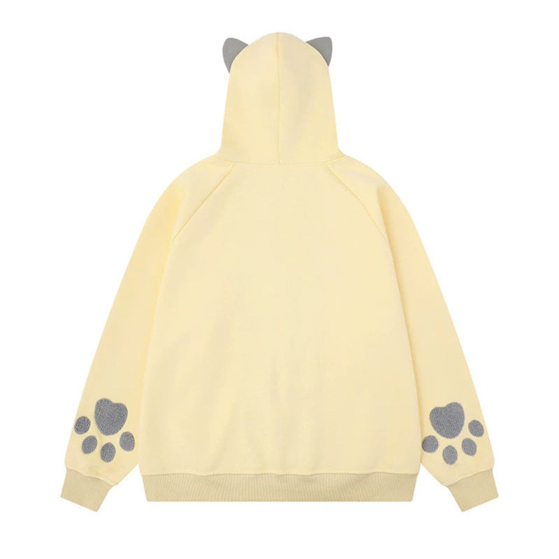 Damen Kapuzen-Sweatjacke mit Ohren, durchgehendem Reißverschluss, Kängurutasche mit Pfoten‑Applikation und verspielten Stickereien Nord Taschen