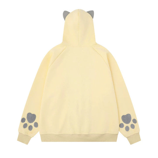 Damen Kapuzen-Sweatjacke mit Ohren, durchgehendem Reißverschluss, Kängurutasche mit Pfoten‑Applikation und verspielten Stickereien Nord Taschen
