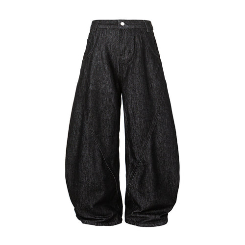 Damen Weite Harem-Denimhose mit hoher Taille und ballonförmigem Bein Nord Taschen