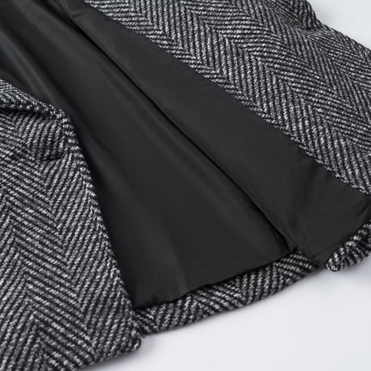 Damen Kurze Doppelreihige Fischgrät-Tweedjacke mit Reverskragen Nord Taschen