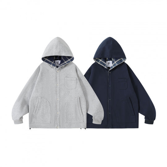 Unisex Oversize-Kapuzen-Überjacke mit kariert gefütterter Kapuze und Druckknopfleiste Nord Taschen