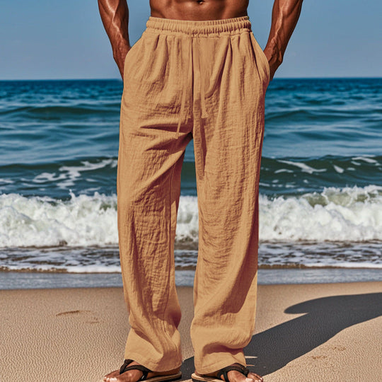 Herren nan luftige Strandhose aus Baumwoll-Leinen mit Tunnelzug und Seitentaschen - Arvani