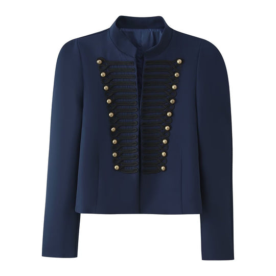 Damen Cropped‑Blazer im Militärstil mit Stehkragen und Zierkordierungen Nord Taschen