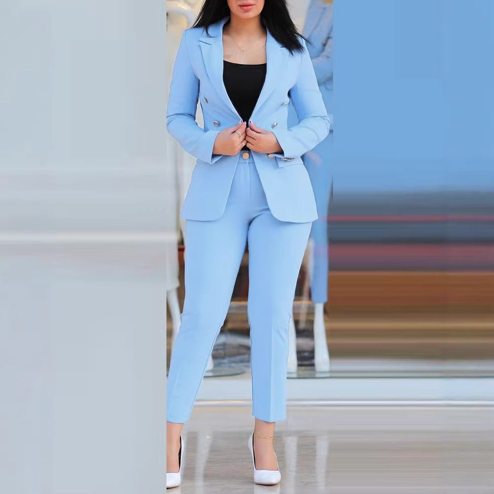Damen Taillierter Zweiteiler-Blazer mit Slim-Fit Hose im Business-Stil Nord Taschen