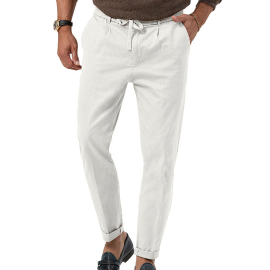 Herren Tapered Leinen-Baumwoll-Hose mit Elastikbund, Tunnelzug und Bündchen Nord Taschen