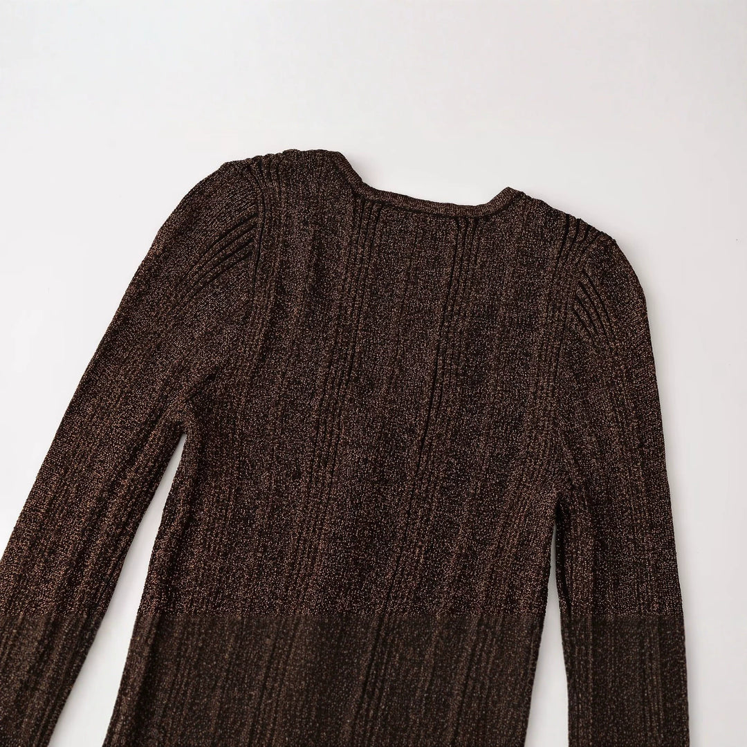 Damen Figurbetonter gerippter Feinstrick-Cardigan mit V‑Ausschnitt, Glanzfaden und Zierknopfleiste Nord Taschen