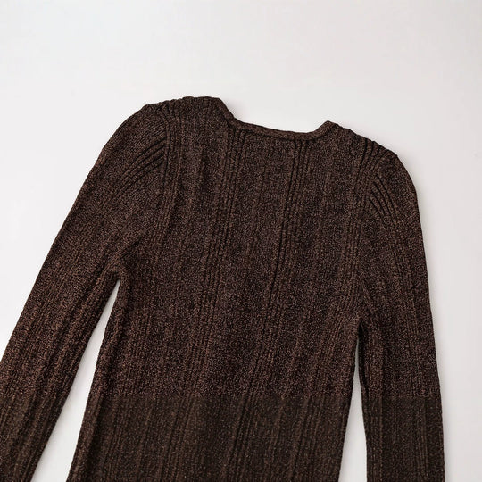 Damen Figurbetonter gerippter Feinstrick-Cardigan mit V‑Ausschnitt, Glanzfaden und Zierknopfleiste Nord Taschen