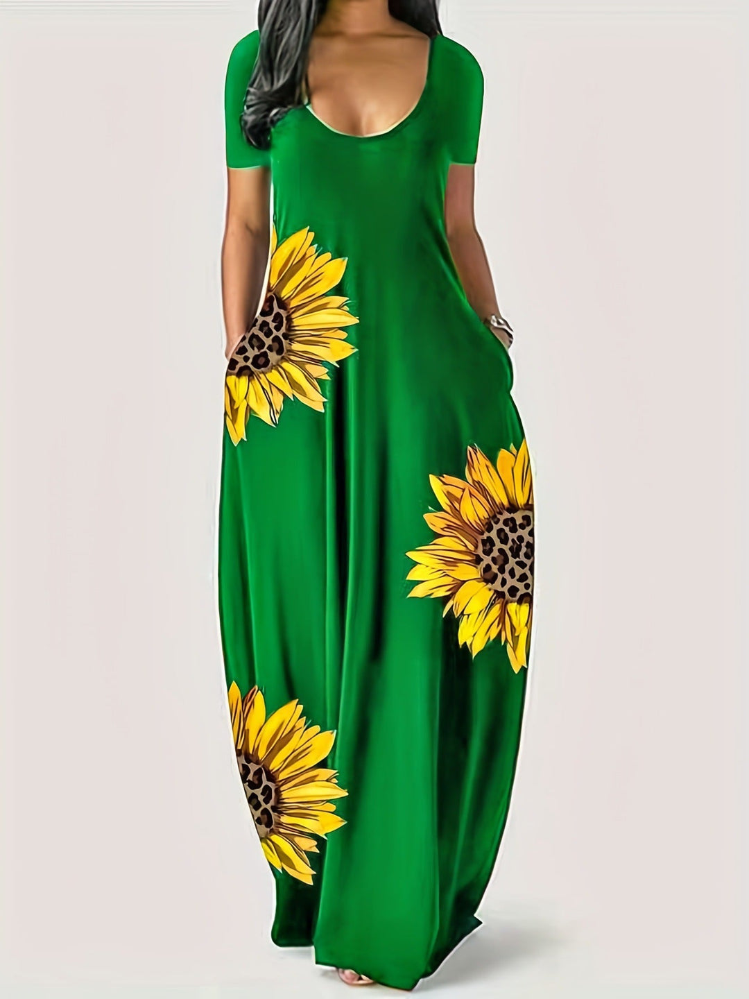 Damen Maxikleid mit floralen Akzenten und praktischen Taschen