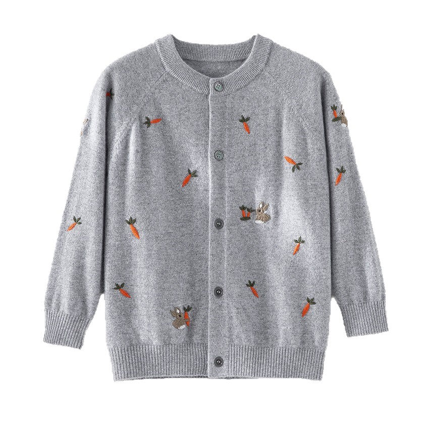 Damen Geknöpfte Feinstrick‑Cardigan mit Hasen‑ und Karottenstickerei Nord Taschen