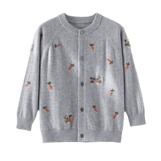 Damen Geknöpfte Feinstrick‑Cardigan mit Hasen‑ und Karottenstickerei Nord Taschen