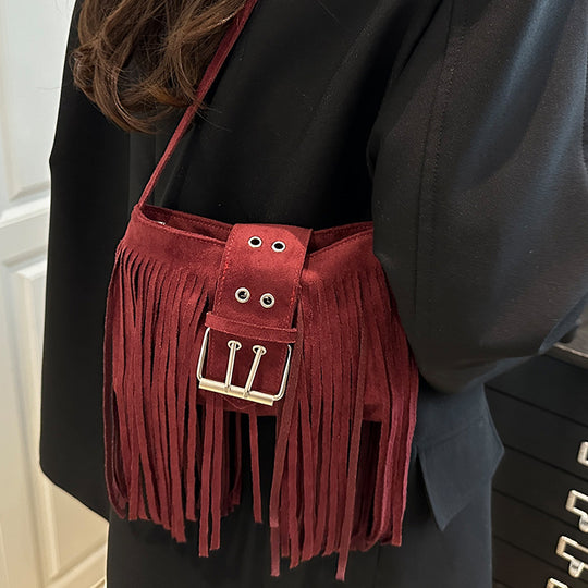 Damen Umhängetasche mit geflochtenem Fransen-Design und verstellbarem Schulterriemen Nord Taschen
