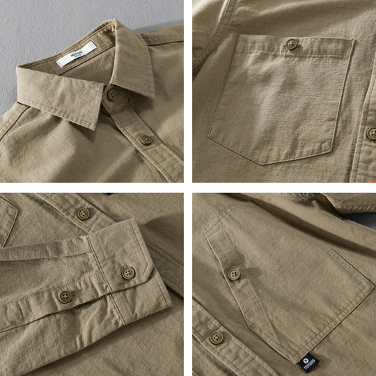 Herren Leichtes Hemdjacken-Overshirt aus Baumwolltwill mit asymmetrischer Brusttasche und lockerem Schnitt Nord Taschen