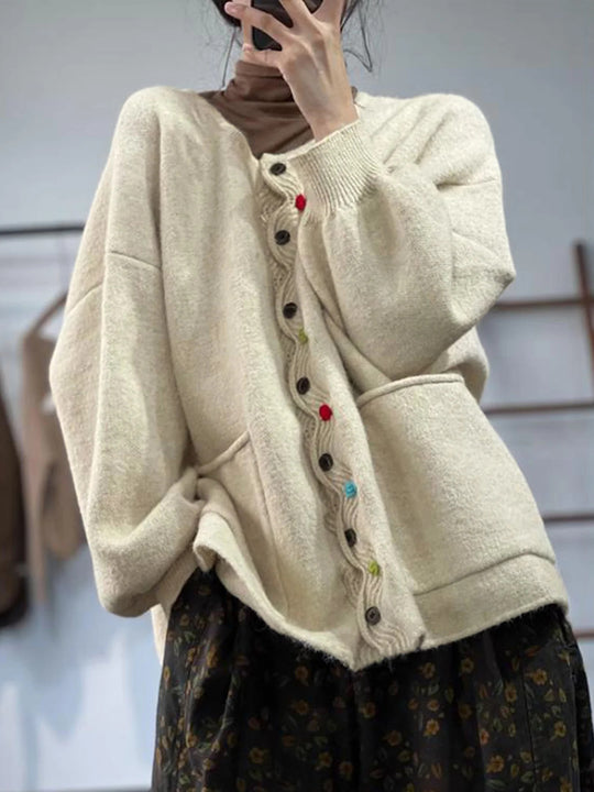 Damen Modischer Strickcardigan mit bunten Knöpfen Nord Taschen