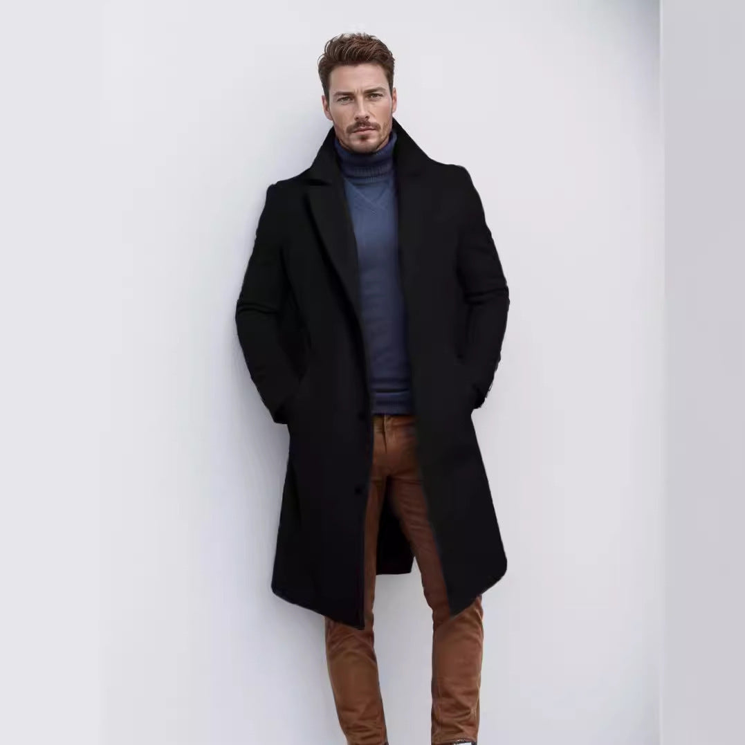 Herren Langer taillierter Mantel mit breitem Revers und edler Wollmischung Nord Taschen