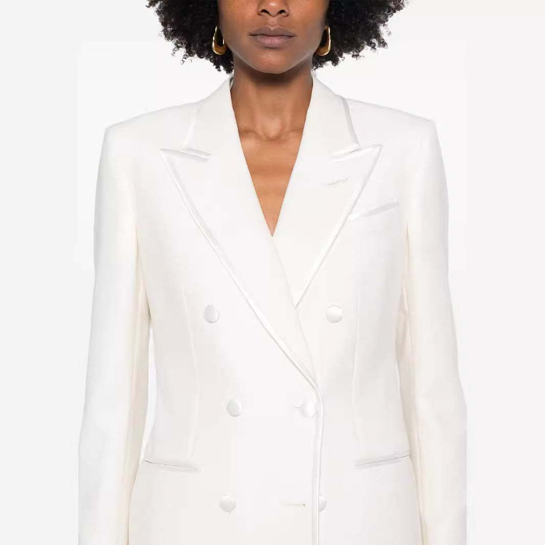 Damen Doppelreihiges Longblazer‑Hosenanzug mit Marlene‑Weitbeinhose und schlanker Silhouette Nord Taschen