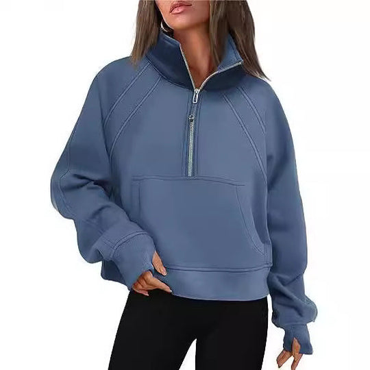 Damen sportlicher Hoodie mit kurzem Reißverschluss und praktischer Kängurutasche Nord Taschen