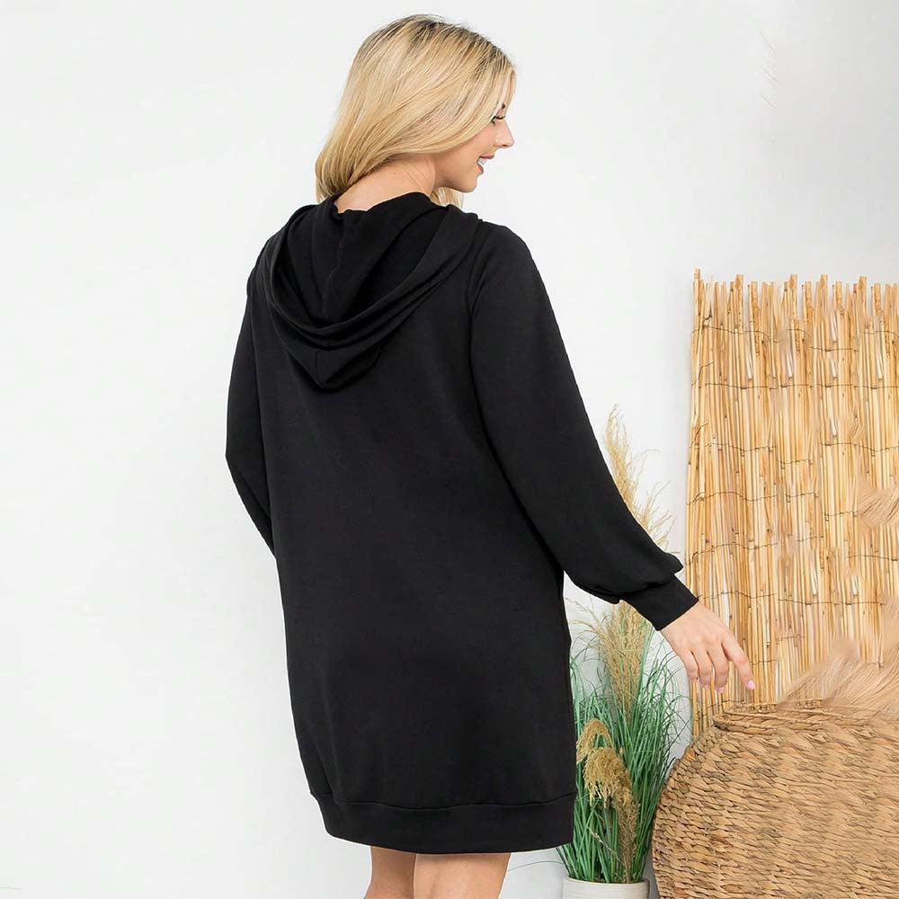 Damen Kapuzen‑Sweatkleid mit Ballonärmeln, Kordelzug und lässiger Oversize‑Passform Nord Taschen