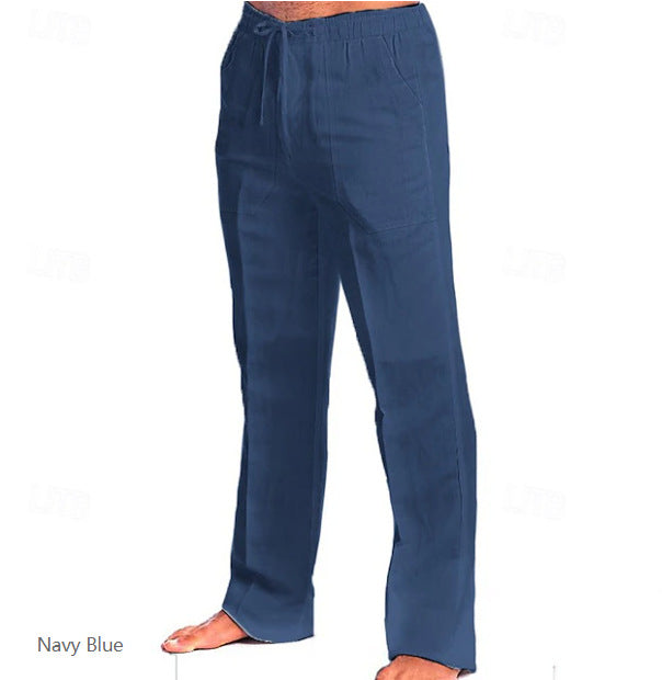 Herren leichte Freizeit-Hose im Leinenlook mit Tunnelzugbund, geradem Bein und atmungsaktivem Material Nord Taschen