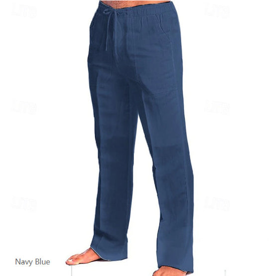 Herren leichte Freizeit-Hose im Leinenlook mit Tunnelzugbund, geradem Bein und atmungsaktivem Material Nord Taschen