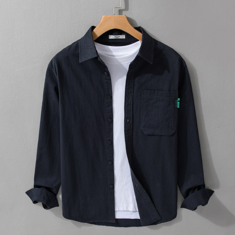 Herren Leichtes Baumwoll-Layering-Overshirt mit Brusttasche und Kentkragen Nord Taschen