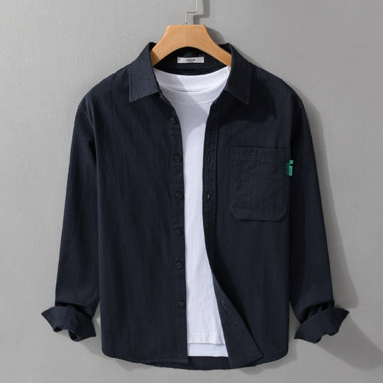 Herren Leichtes Baumwoll-Layering-Overshirt mit Brusttasche und Kentkragen Nord Taschen