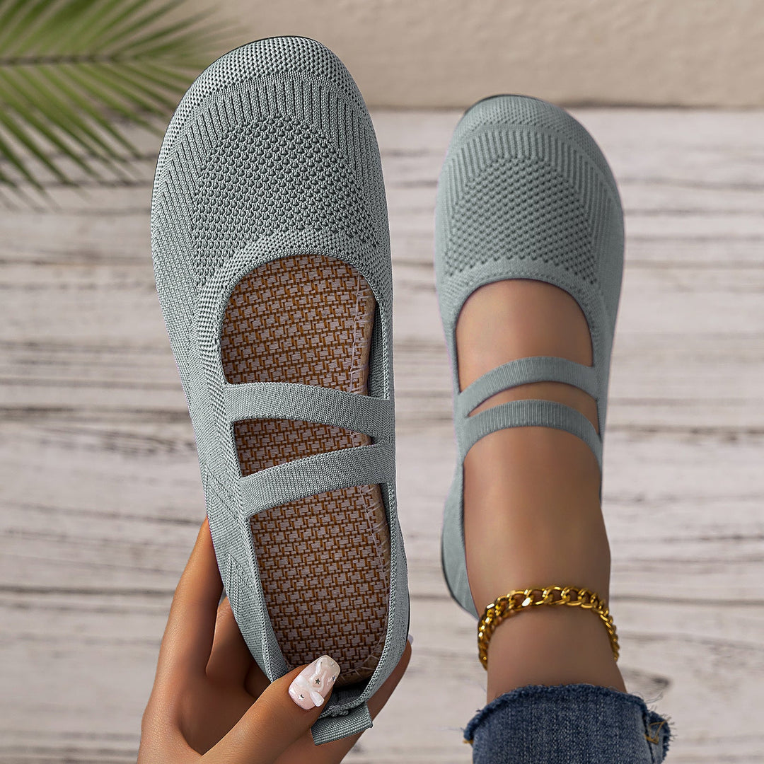 Damen bequeme Ballerinas mit elastischen Riemen und atmungsaktiver Mesh-Oberfläche