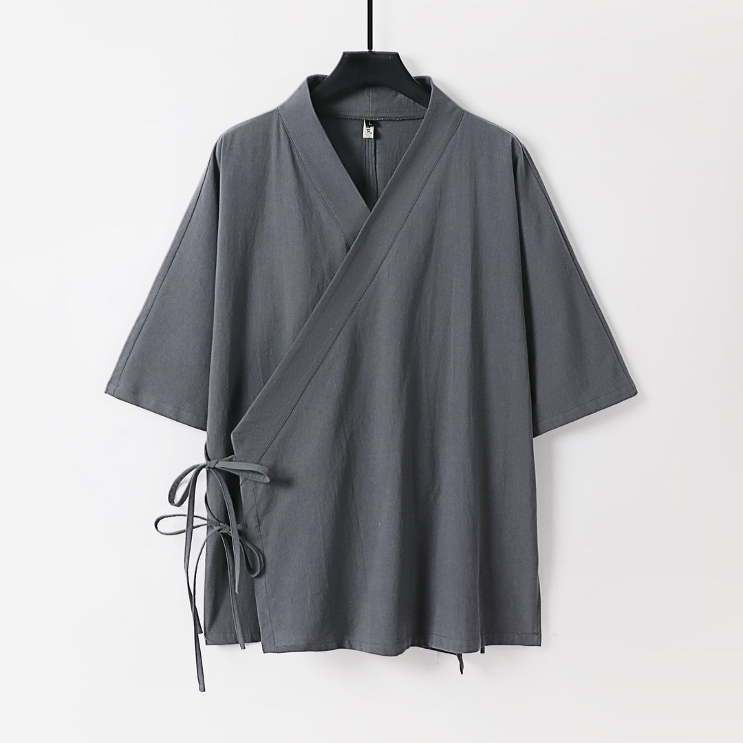Damen Wickel-Kimono-Oberteil mit kurzen Ärmeln und Seitenschnürung Nord Taschen