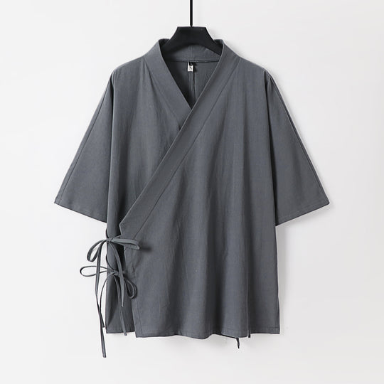 Damen Wickel-Kimono-Oberteil mit kurzen Ärmeln und Seitenschnürung Nord Taschen